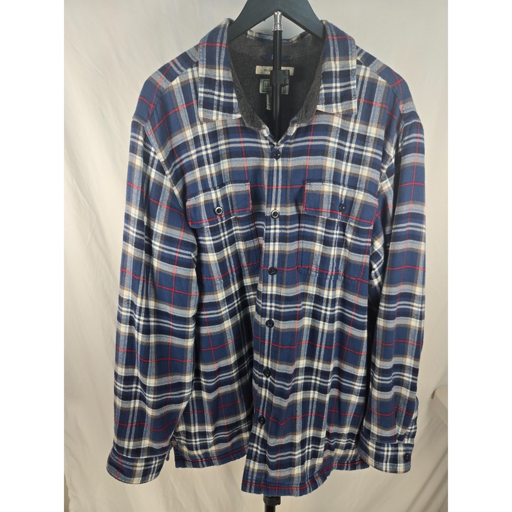 L.L.Bean Mens XL Fleece Lined Flannel Shirt Blue Plaid Traditional Fit Jacket